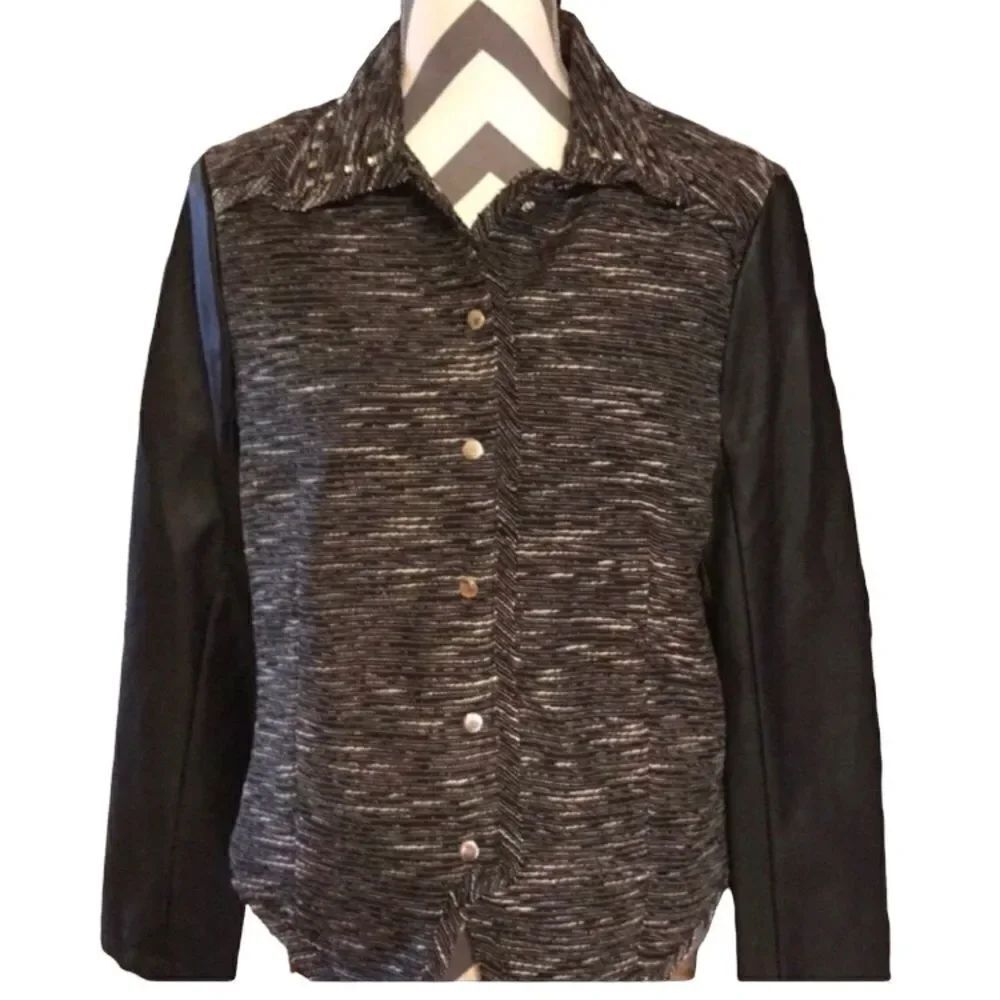 New Directions Jacket Small Black & White With Faux Leather Sleeves